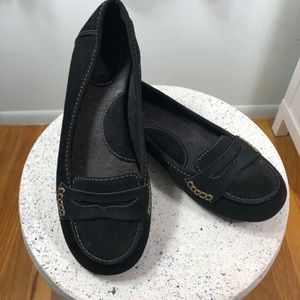 Suede Penny Loafers Black with Contras…
